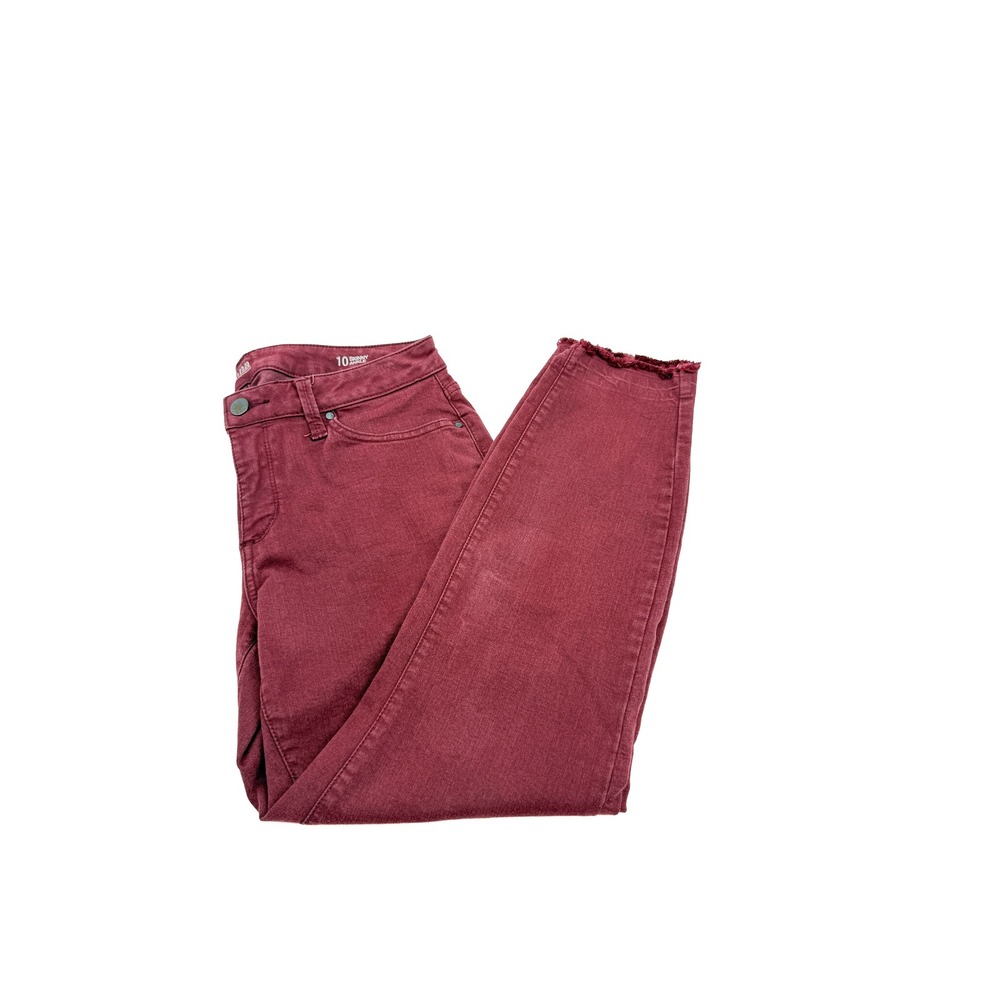 a.n.a Jeans Women 10 Burgundy Skinny Ankle Raw Hem Stretch Denim Pants